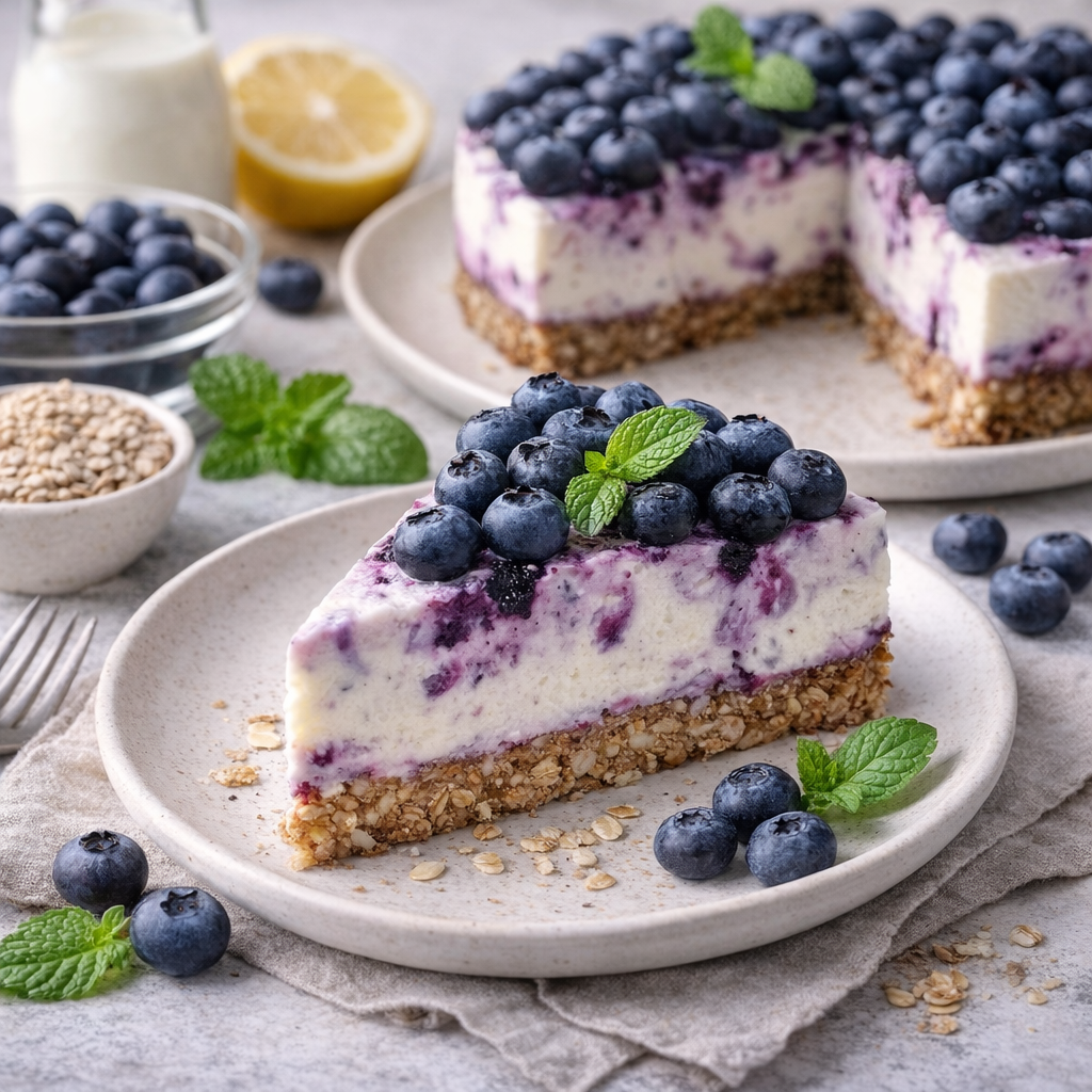 Krémový cheesecake s borůvkami a mátou